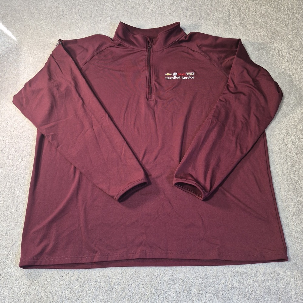 Men's 1/4 Zip Pullover Shirt 2XL Burgundy Garage Apparel GMC Mechanic Workwear